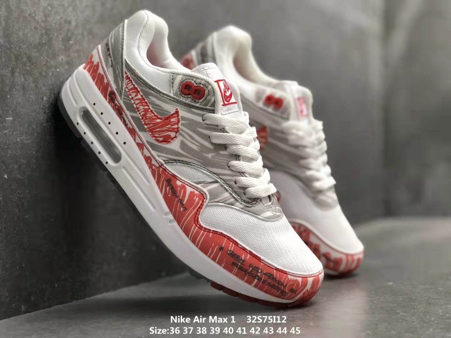 Nike Air Max 1 Tinker Sketch To Shelf Grey Red White Shoes - Click Image to Close
